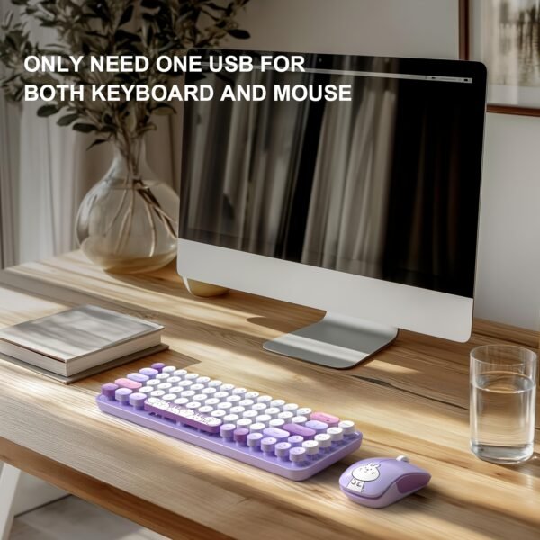 2.4G Wireless Retro Keyboard and Mouse Set with 68-Key Round Keycaps for Laptop PC